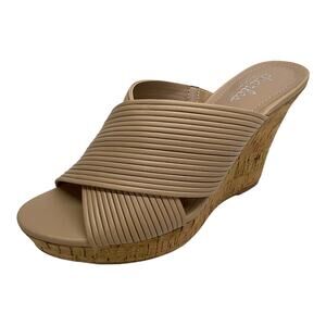 Charles David Linger Tan Cork Wedge Sandal Women's 7.5 NWOB Slip-On Crossover